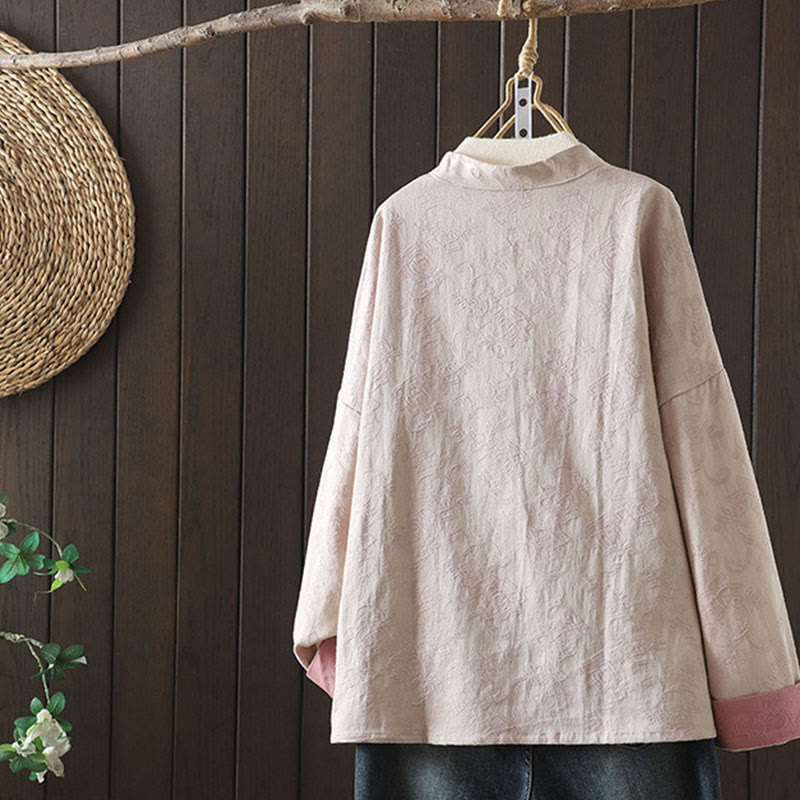 Buddha Stones Casual Women's Flower Pattern Long Sleeve Stand Collar Shirt - image 1