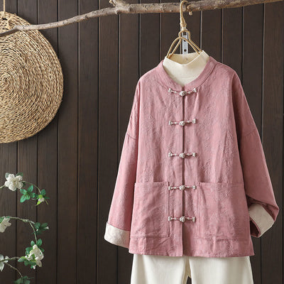 Buddha Stones Casual Women's Flower Pattern Long Sleeve Stand Collar Shirt - LightPink - US14，UK/AU18，EU46 (2XL) - image 10