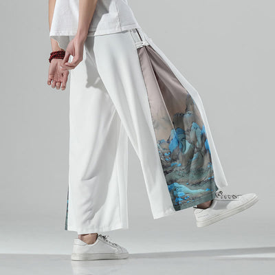 Buddha Stones Mountains Rivers Pattern Men's Wide Leg Pants With Pockets - White - US/UK/AU46，EU56 (5XL) - image 11