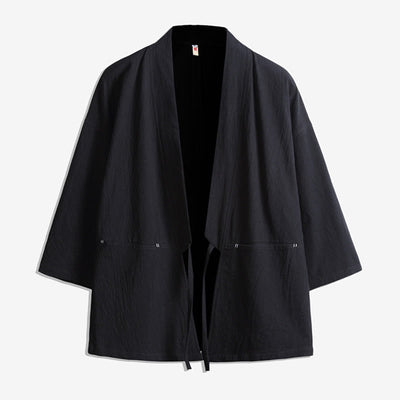 Buddha Stones Solid Color Lace-up Three Quarter Sleeve Open Front Jacket Men's Kimono - Black - US/UK/AU48，EU58(5XL) - image 2