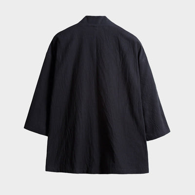Buddha Stones Solid Color Lace-up Three Quarter Sleeve Open Front Jacket Men's Kimono - image 3