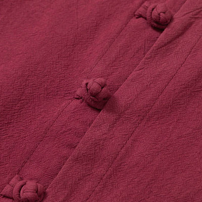 Buddha Stones 2Pcs Plain Men's Frog-Button Long Sleeve Cotton Shirt Pants Set With Pockets - image 5