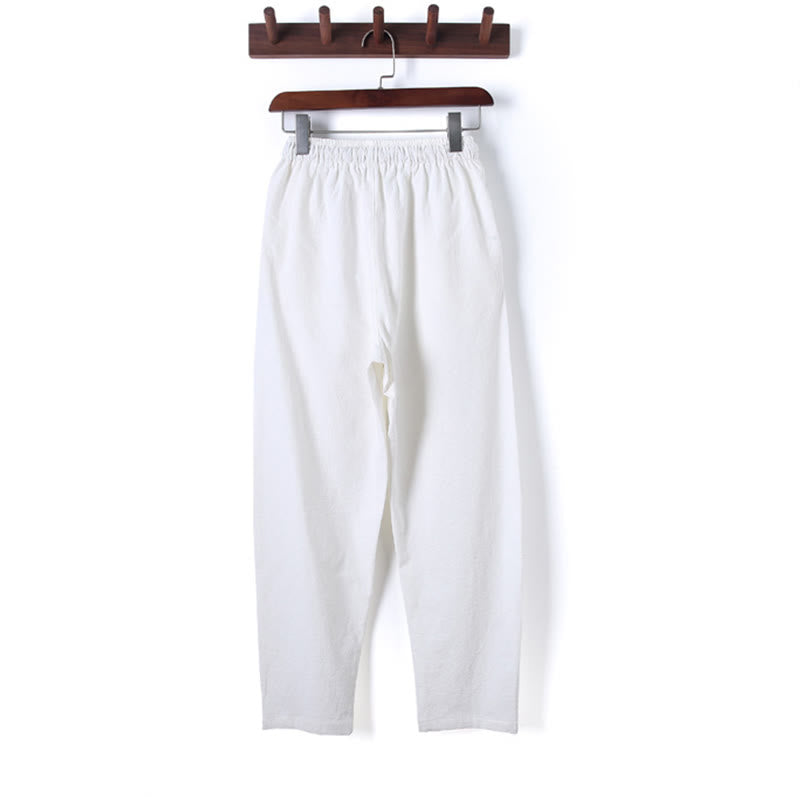 Buddha Stones 2Pcs Solid Color Men's Frog-Button Long Sleeve Cotton Shirt Pants Set With Pockets - image 16