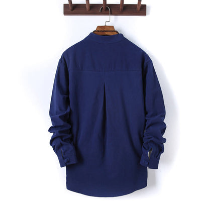 Buddha Stones 2Pcs Solid Color Men's Frog-Button Long Sleeve Cotton Shirt Pants Set With Pockets - image 22