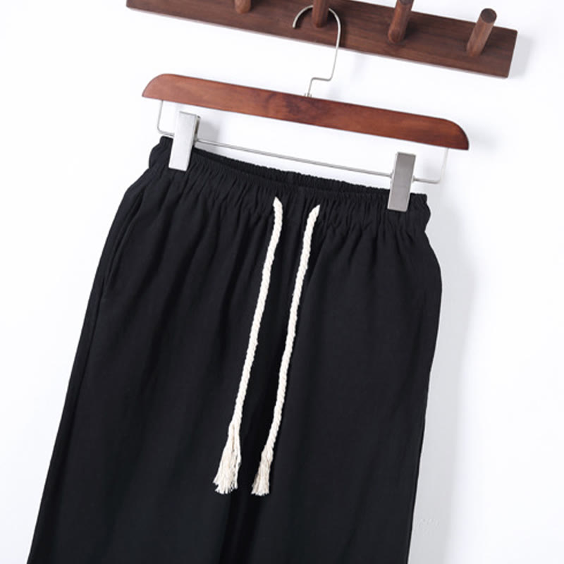Buddha Stones 2Pcs Solid Color Men's Frog-Button Long Sleeve Cotton Shirt Pants Set With Pockets - image 7
