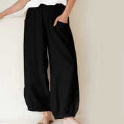 Foviel Uni Farbe Baumwolle Damen Harem Hose mit Taschen
