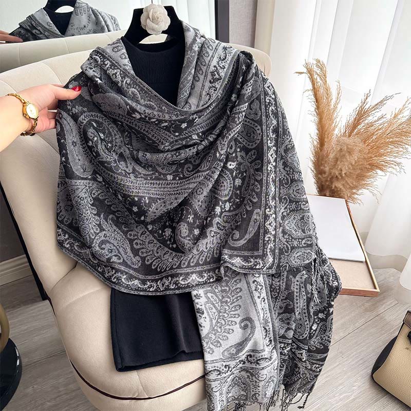 Buddha Stones Spring Floral Paisley Pattern Scarf Shawl With Tassels - image 10