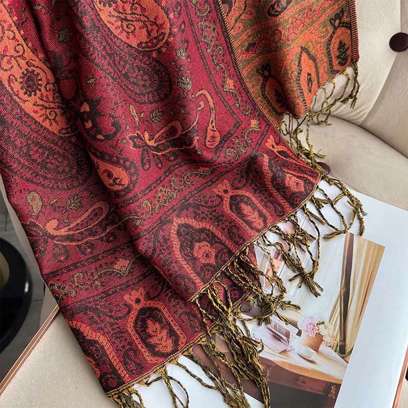 Buddha Stones Spring Floral Paisley Pattern Scarf Shawl With Tassels - image 18
