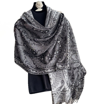 Buddha Stones Spring Floral Paisley Pattern Scarf Shawl With Tassels - image 11