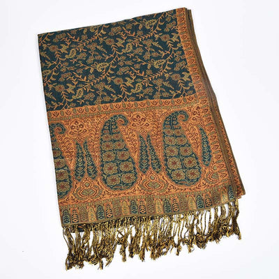 Buddha Stones Jacquard Color Contrast Patchwork Paisley Pattern Tassel Cozy Scarf Shawl - DarkSlateGray - image 4