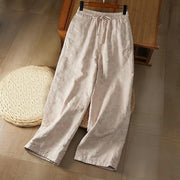 Foviel Winter Thermal Jacquard Floral Pattern Women's Wide Leg Cotton Pants With Pockets
