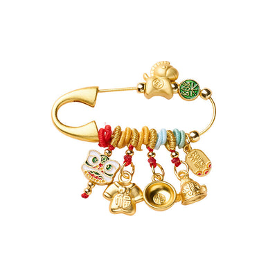 Buddha Stones Year Of The Horse Charm Fu Character Attract Fortune Ruyi Handle Brass Luck Brooch - Horse Fortune - image 7