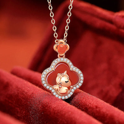 Buddha Stones 925 Sterling Silver Year Of The Horse Four Leaf Clover Red Agate Calm Necklace Pendant - Red Agate(Logical thinking ♥ Self-acceptance) - image 0