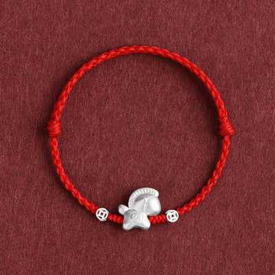 Buddha Stones Year of the Horse 999 Sterling Silver Copper Coins Luck Rope Braided Bracelet Anklet - Red Anklet(Circumference 17-30cm) - image 9