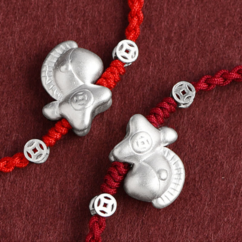 Buddha Stones Year of the Horse 999 Sterling Silver Copper Coins Luck Rope Braided Bracelet Anklet - image 2