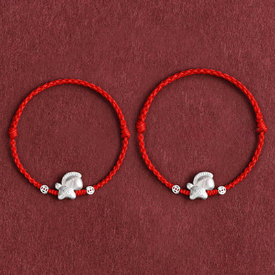 Buddha Stones Year of the Horse 999 Sterling Silver Copper Coins Luck Rope Braided Bracelet Anklet - image 12