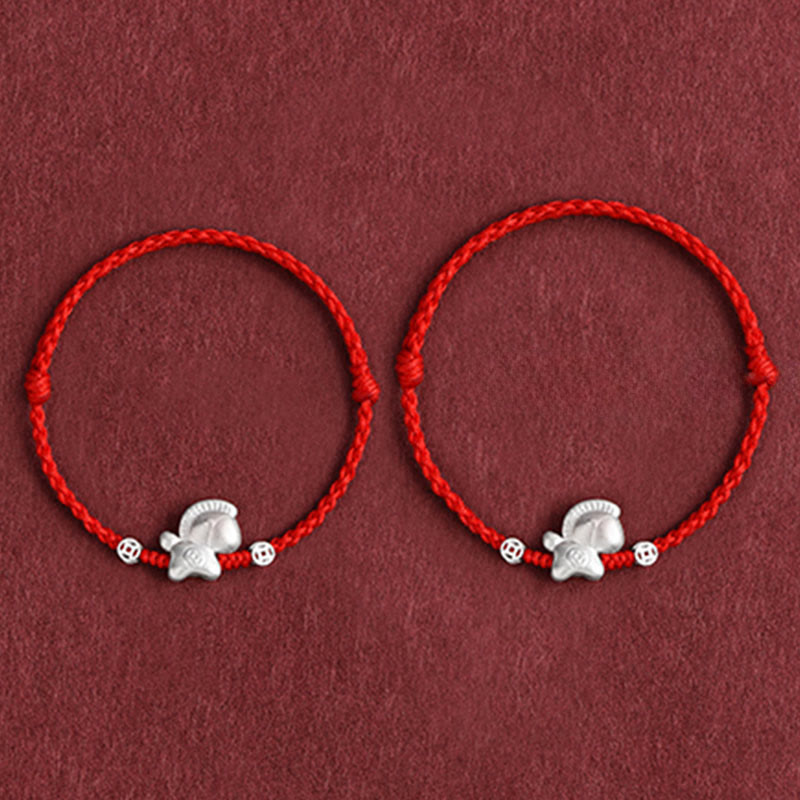 Buddha Stones Year of the Horse 999 Sterling Silver Copper Coins Luck Rope Braided Bracelet Anklet - image 12