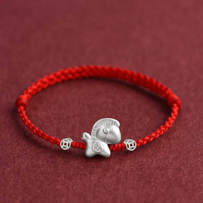 Buddha Stones Year of the Horse 999 Sterling Silver Copper Coins Luck Rope Braided Bracelet Anklet - image 10