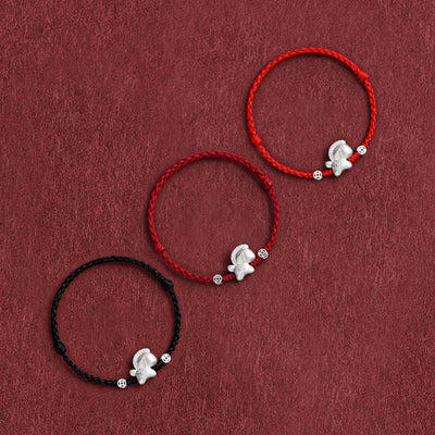 Buddha Stones Year of the Horse 999 Sterling Silver Copper Coins Luck Rope Braided Bracelet Anklet - image 1