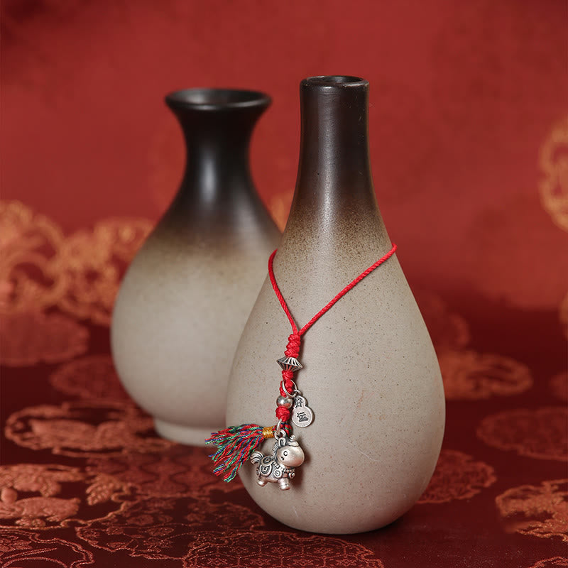 Buddha Stones Year of the Horse 999 Sterling Silver Good Luck Copper Coins Phone Hanging Decoration - image 3
