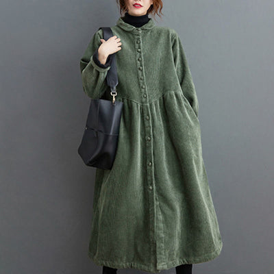 Buddha Stones Plain Buttons Long Sleeve Women's Corduroy Fleece-Lined Coat With Pockets - SeaGreen - US8-10，UK/AU12-14，EU40-42 (2XL) - image 9