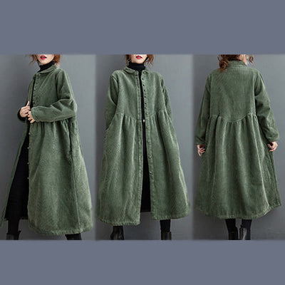 Buddha Stones Plain Buttons Long Sleeve Women's Corduroy Fleece-Lined Coat With Pockets - image 11
