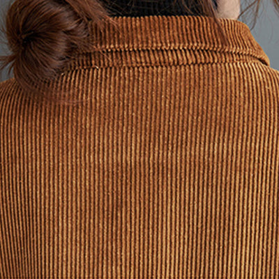 Buddha Stones Plain Buttons Long Sleeve Women's Corduroy Fleece-Lined Coat With Pockets - image 22