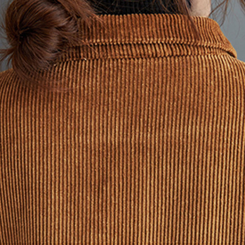 Buddha Stones Plain Buttons Long Sleeve Women's Corduroy Fleece-Lined Coat With Pockets - image 22