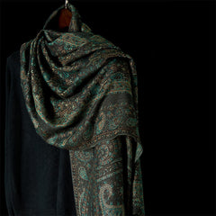 Buddha Stones Spring Green Cashew Flower Geometric Stripes Pattern Tassel Cozy Scarf Shawl - Teal - 170*70cm - image 0