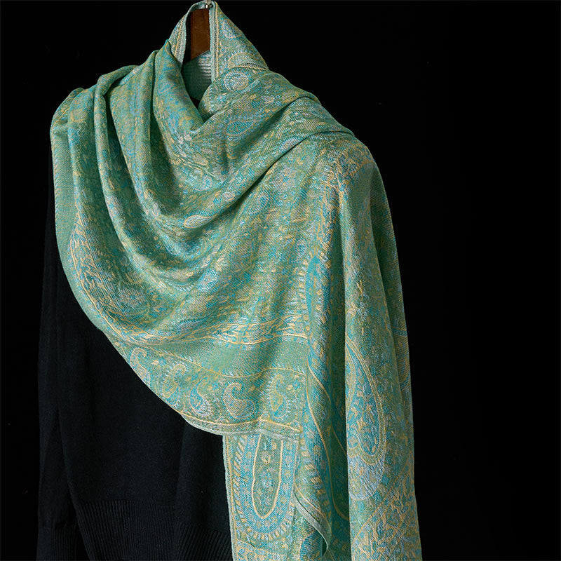 Buddha Stones Spring Green Cashew Flower Geometric Stripes Pattern Tassel Cozy Scarf Shawl - image 9
