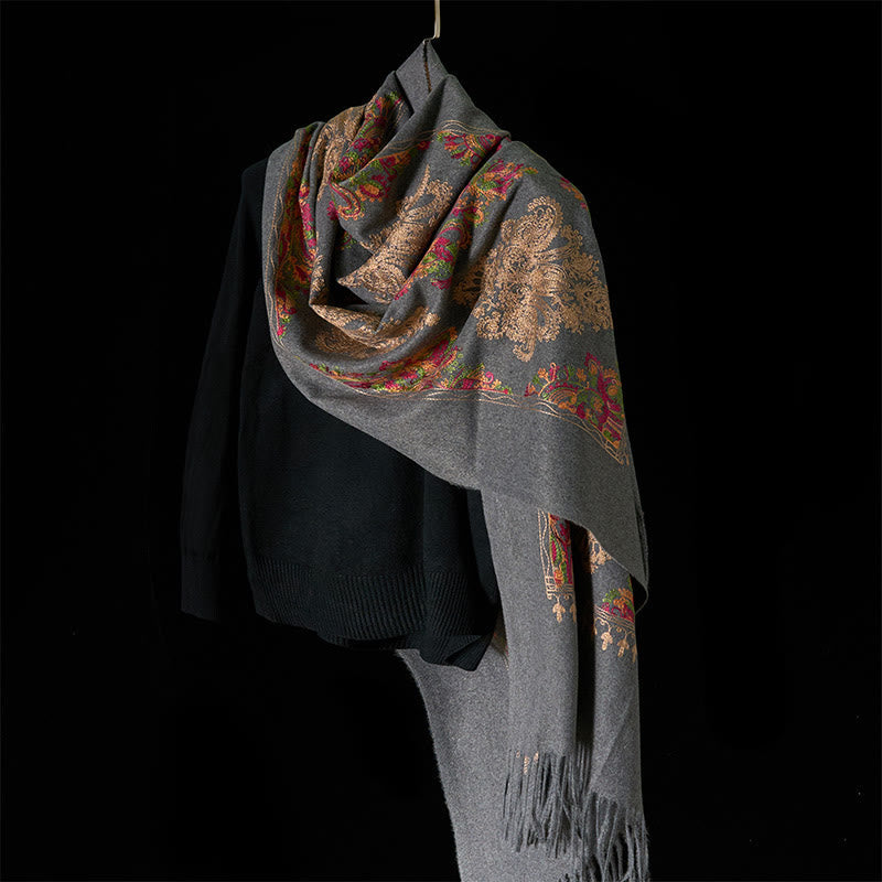 Buddha Stones Winter Colorful Vines Flowers Pattern Tassel Cozy Scarf Shawl - image 2