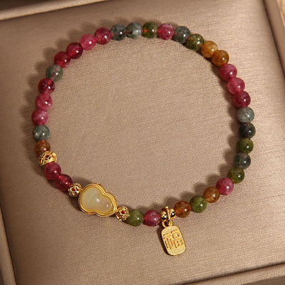 Buddha Stones Tourmaline Colorful Stone Fu Character Positive Bracelet - image 4