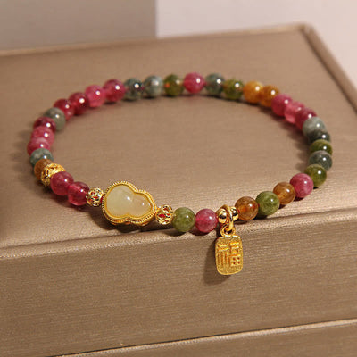 Buddha Stones Tourmaline Colorful Stone Fu Character Positive Bracelet - image 1