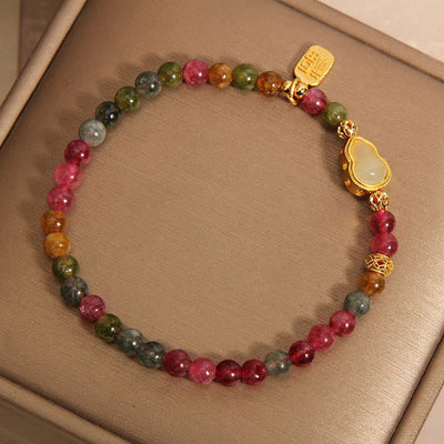 Buddha Stones Tourmaline Colorful Stone Fu Character Positive Bracelet - image 7