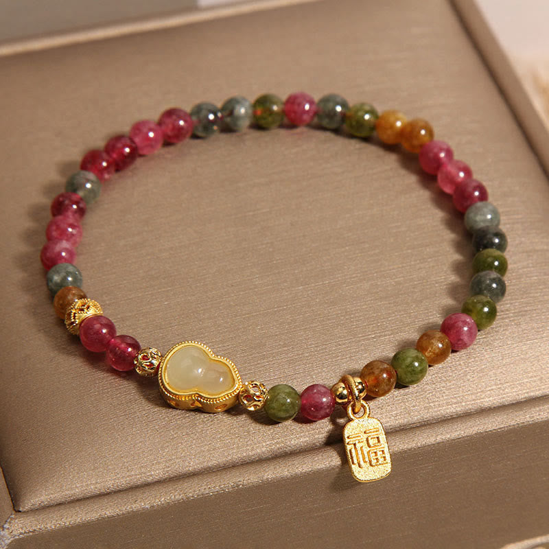 Buddha Stones Tourmaline Colorful Stone Fu Character Positive Bracelet - image 3