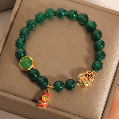 Buddha Stones Natural Green Agate Gourd Tiger Shoes Pattern Hope Bracelet - image 1