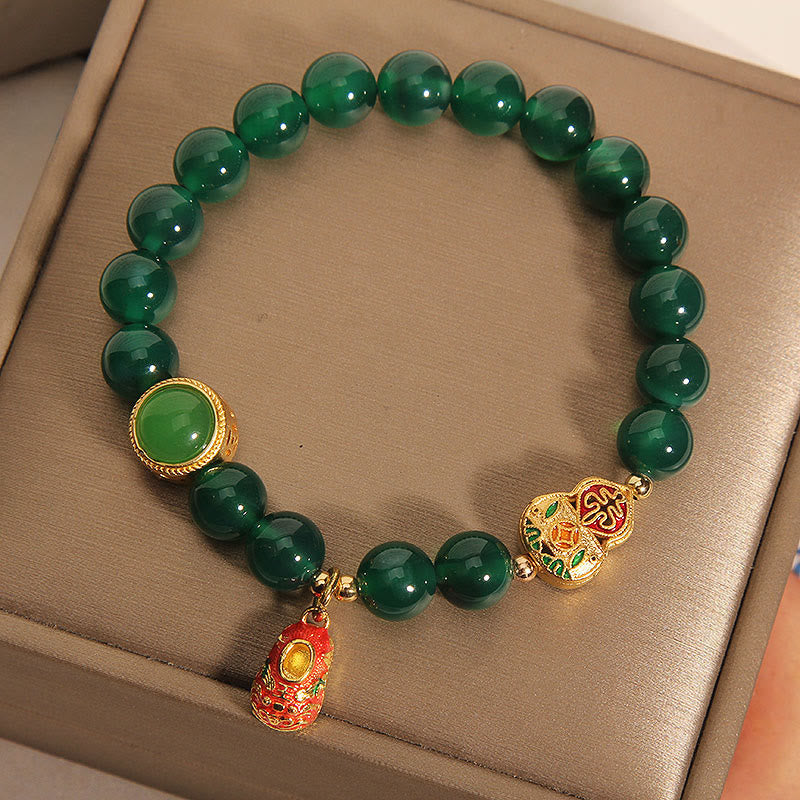 Buddha Stones Natural Green Agate Gourd Tiger Shoes Pattern Hope Bracelet - image 1