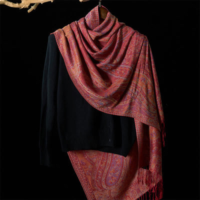 Buddha Stones Spring Cashew Flower Leaves Vines Geometric Pattern Tassel Soft Scarf Shawl - image 6
