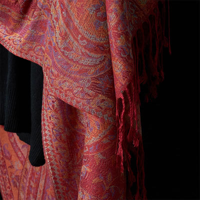 Buddha Stones Spring Cashew Flower Leaves Vines Geometric Pattern Tassel Soft Scarf Shawl - image 10