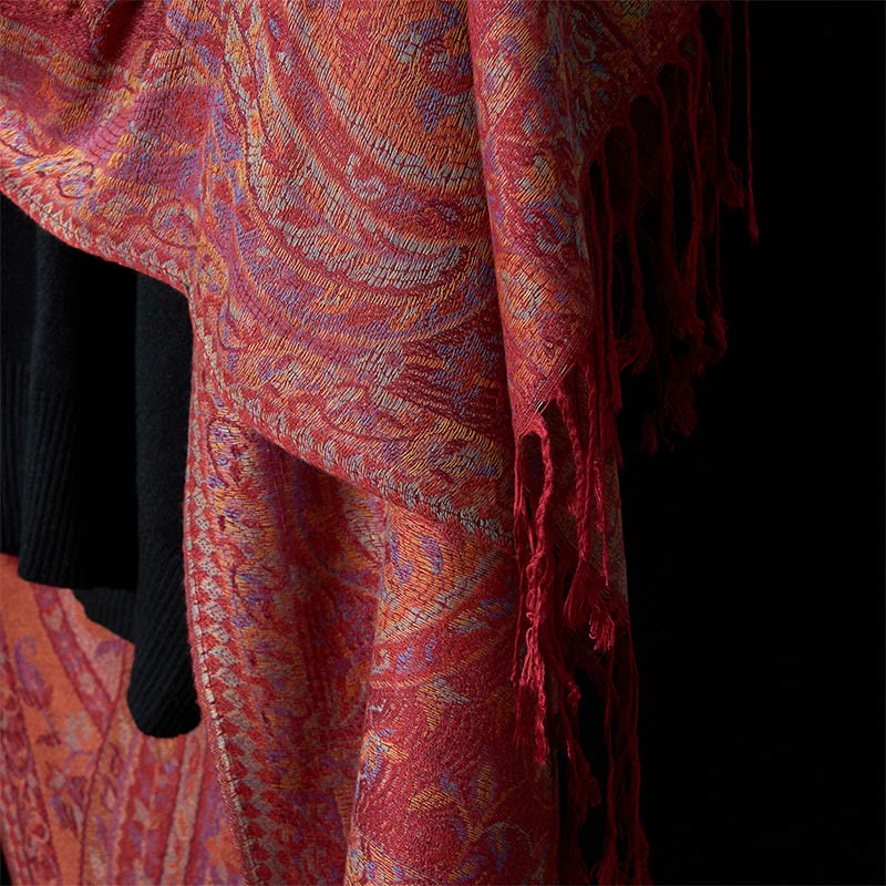 Buddha Stones Spring Cashew Flower Leaves Vines Geometric Pattern Tassel Soft Scarf Shawl - image 10