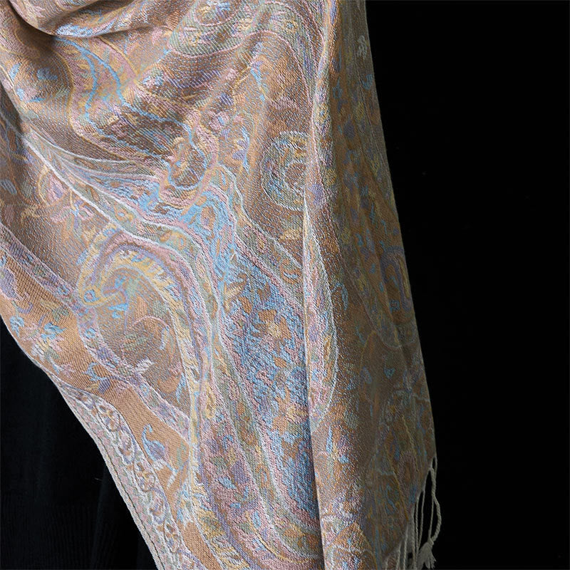 Buddha Stones Spring Cashew Flower Leaves Vines Geometric Pattern Tassel Soft Scarf Shawl - image 15
