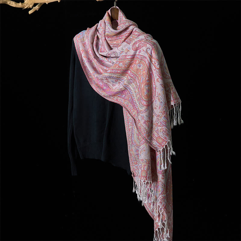 Buddha Stones Spring Cashew Flower Leaves Vines Geometric Pattern Tassel Soft Scarf Shawl - image 18