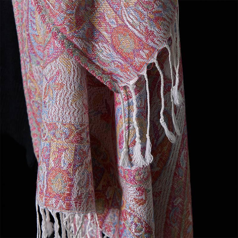Buddha Stones Spring Cashew Flower Leaves Vines Geometric Pattern Tassel Soft Scarf Shawl - image 21