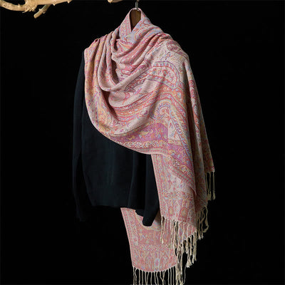 Buddha Stones Spring Cashew Flower Leaves Vines Geometric Pattern Tassel Soft Scarf Shawl - image 2