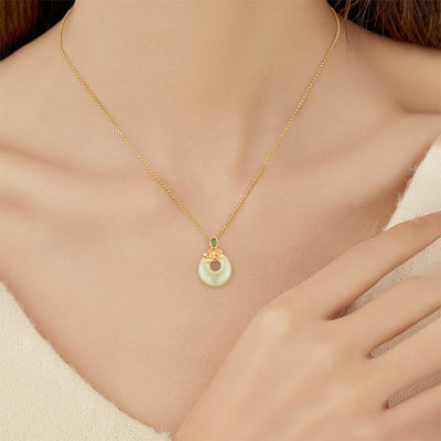 Buddha Stones 925 Sterling Silver Plated Gold Hetian Jade Lotus Luck Necklace Pendant - image 3