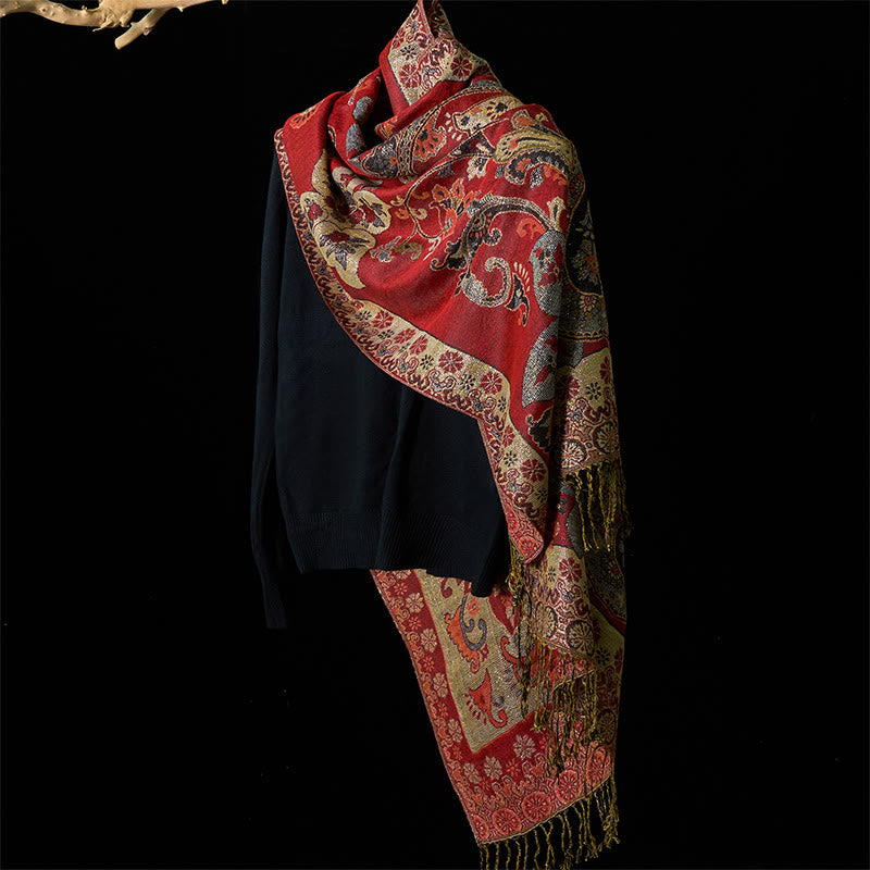 Buddha Stones Spring Cashew Floral Geometry Pattern Tassel Cozy Scarf Shawl - image 2
