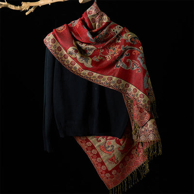 Buddha Stones Spring Cashew Floral Geometry Pattern Tassel Cozy Scarf Shawl - image 1