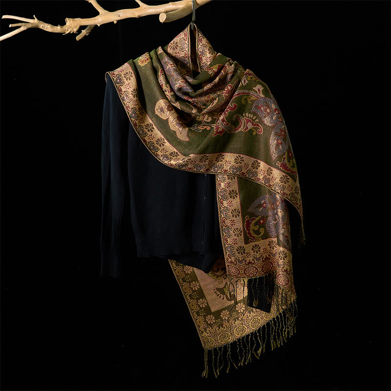 Buddha Stones Spring Cashew Flowers Circular Geometry Pattern Tassel Cozy Scarf Shawl - image 1