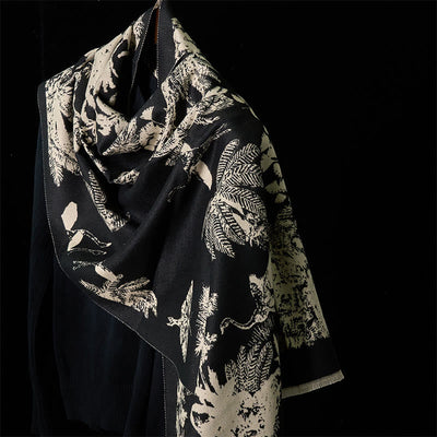 Buddha Stones Winter Coconut Tree Animals Pattern Tassel Cozy Scarf Shawl - Black - 185*65cm - image 6
