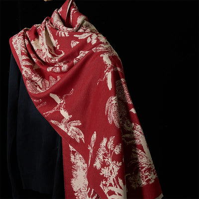 Buddha Stones Winter Coconut Tree Animals Pattern Tassel Cozy Scarf Shawl - Red - 185*65cm - image 12
